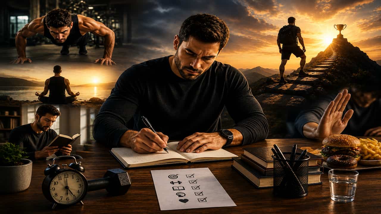 Master the Art of Self-Discipline: 15 Powerful Habits for Lasting Success Motivational illustration representing self-discipline, focus, productive habits, time management and the journey towards personal success.